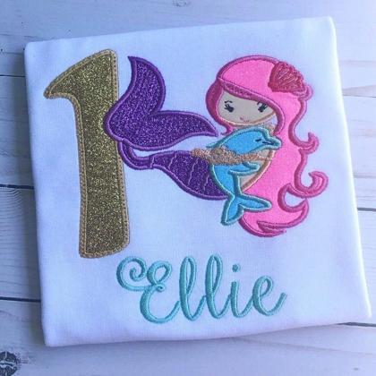 Mermaid Birthday Shirt / Embroidered Birthday..