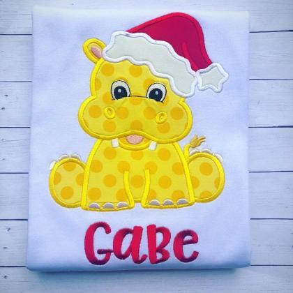 Christmas Hippopotamus Shirt / Embroidered..