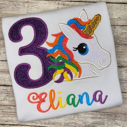 Unicorn Birthday Shirt / Embroidered Birthday..