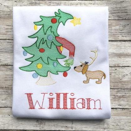 Christmas Dog Shirt / Embroidered Christmas Shirt..