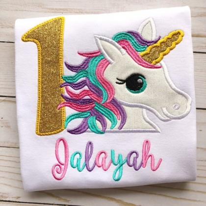 Unicorn Birthday Shirt / Embroidered Birthday..