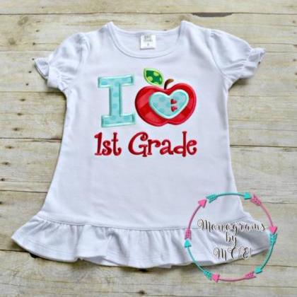 I Love First Grade Shirt / Embroidered School..