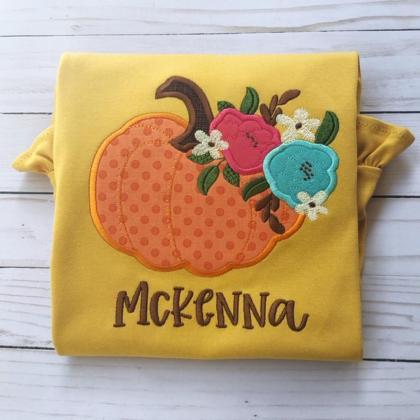 Floral Pumpkin Shirt / Embroidered Pumpkin Shirt /..