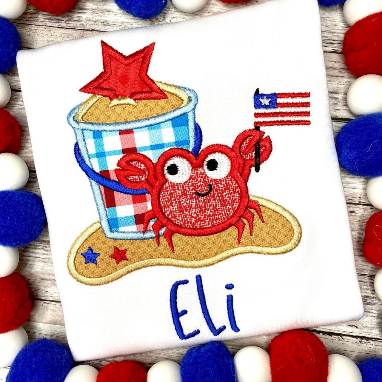 Patriotic Crab Shirt /patriotic Embroidered Shirt / Crab Shirt /beach Shirt / Custom Embroidered Shirt / Flag Shirt / Monogram