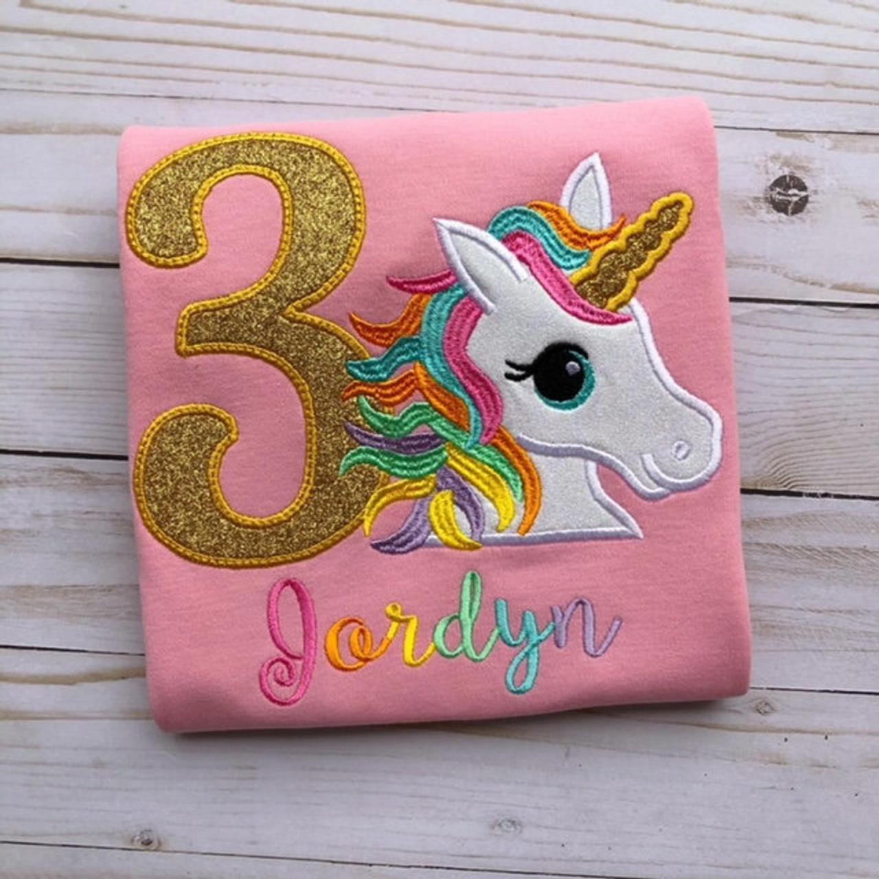 Unicorn Birthday Shirt / Embroidered Birthday Shirt / Rainbow Unicorn Birthday Shirt / Custom Embroidered Shirt / Birthday Shirt / Monogram