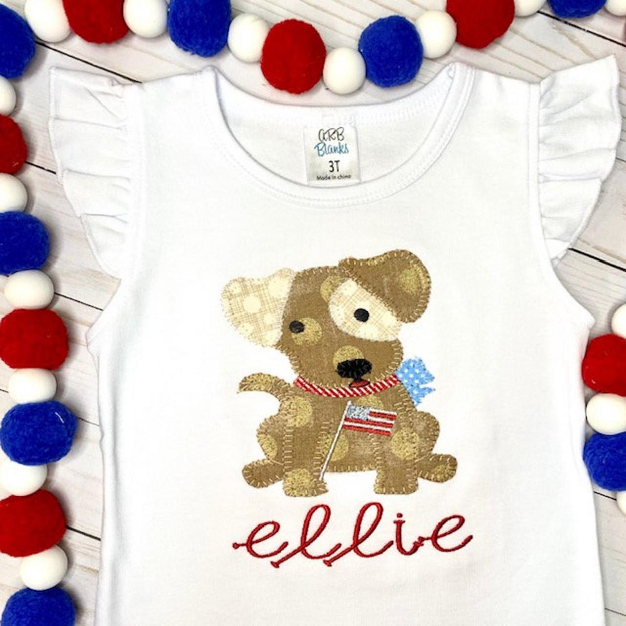 Patriotic Puppy Shirt / Embroidered Patriotic Shirt / Patriotic Dog Shirt / Custom Embroidered Shirt / Independence Day Shirt / Monogram