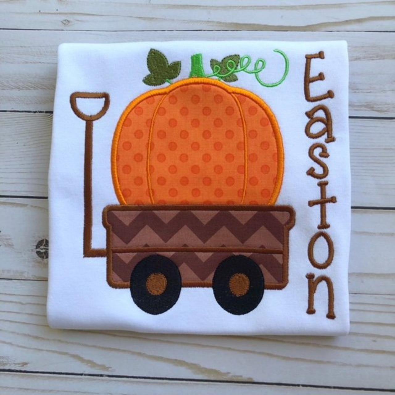 Pumpkin Wagon Shirt / Fall Shirt /pumpkin Shirt / Wagon Shirt / Custom Embroidered Shirt / Boy Fall Shirt / Monogram