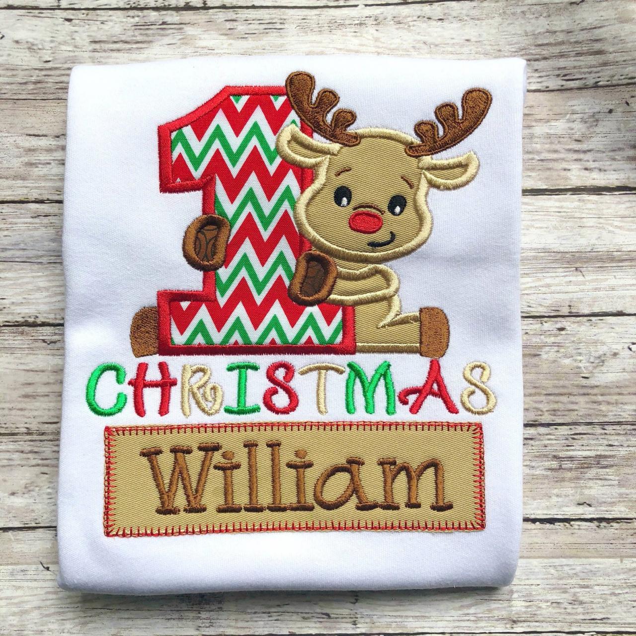 Christmas Shirt / First Christmas Shirt / Reindeer Shirt / Christmas Reindeer Shirt / Custom Embroidered Shirt / 1st Christmas / Monogram