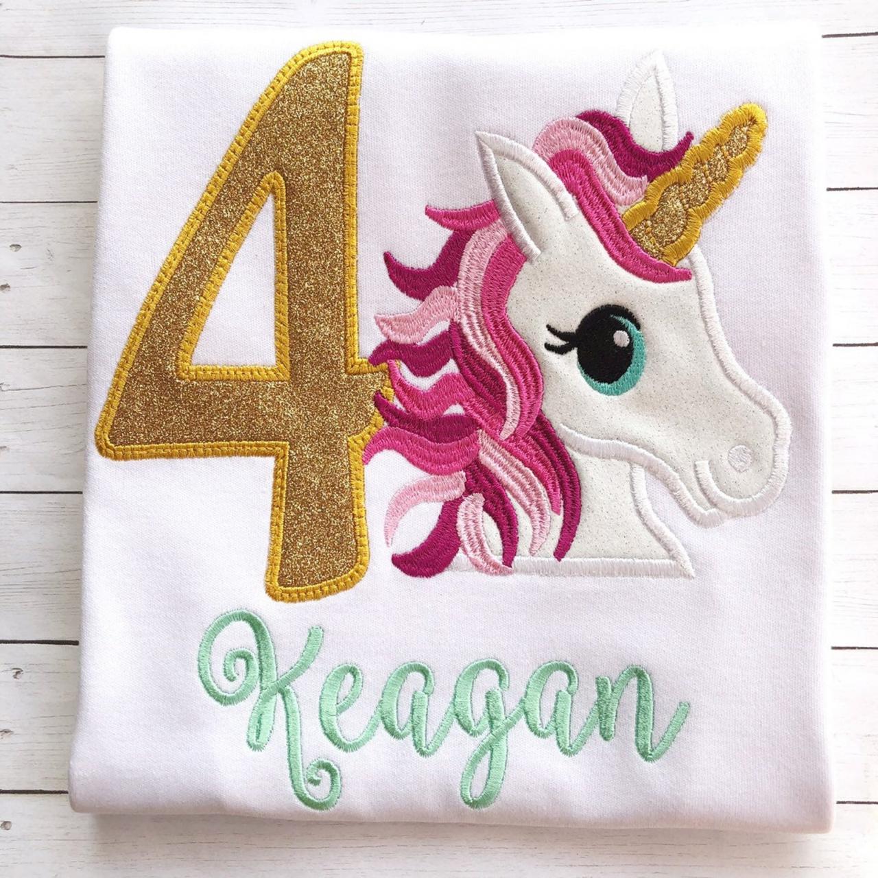 Unicorn Birthday Shirt / Embroidered Birthday Shirt / Rainbow Unicorn Birthday Shirt / Custom Embroidered Shirt / Birthday Shirt / Monogram.