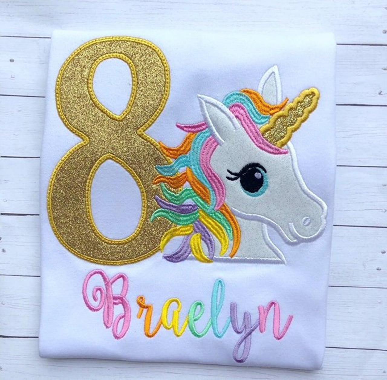 Unicorn Birthday Shirt / Embroidered Birthday Shirt / Rainbow Unicorn Birthday Shirt / Custom Embroidered Shirt / Birthday Shirt / Monogram.