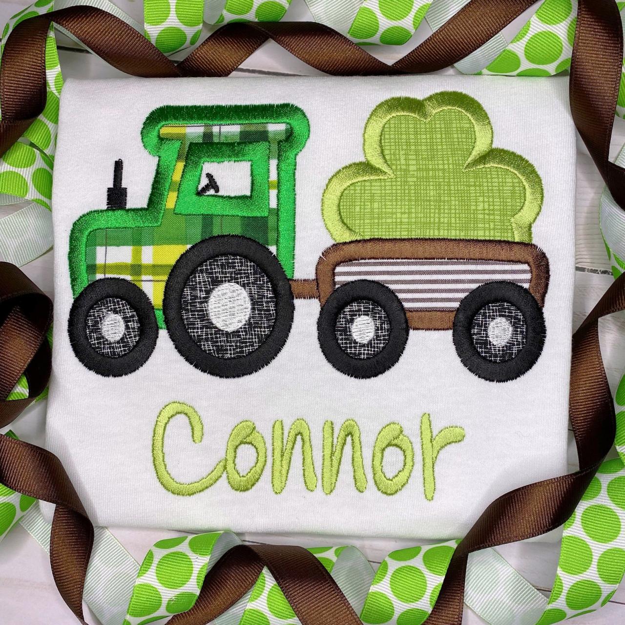St. Patrick’s Day Shirt / Embroidered Tractor Shirt / Shamrock Shirt / Custom Embroidered Shirt / Shamrock Tractor Shirt / Monogram Shirt.