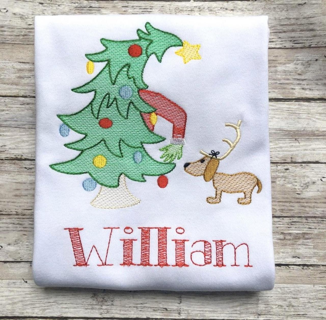 Christmas Dog Shirt / Embroidered Christmas Shirt / Christmas Tree Shirt / Custom Embroidered Shirt / Christmas Shirt / Monogram