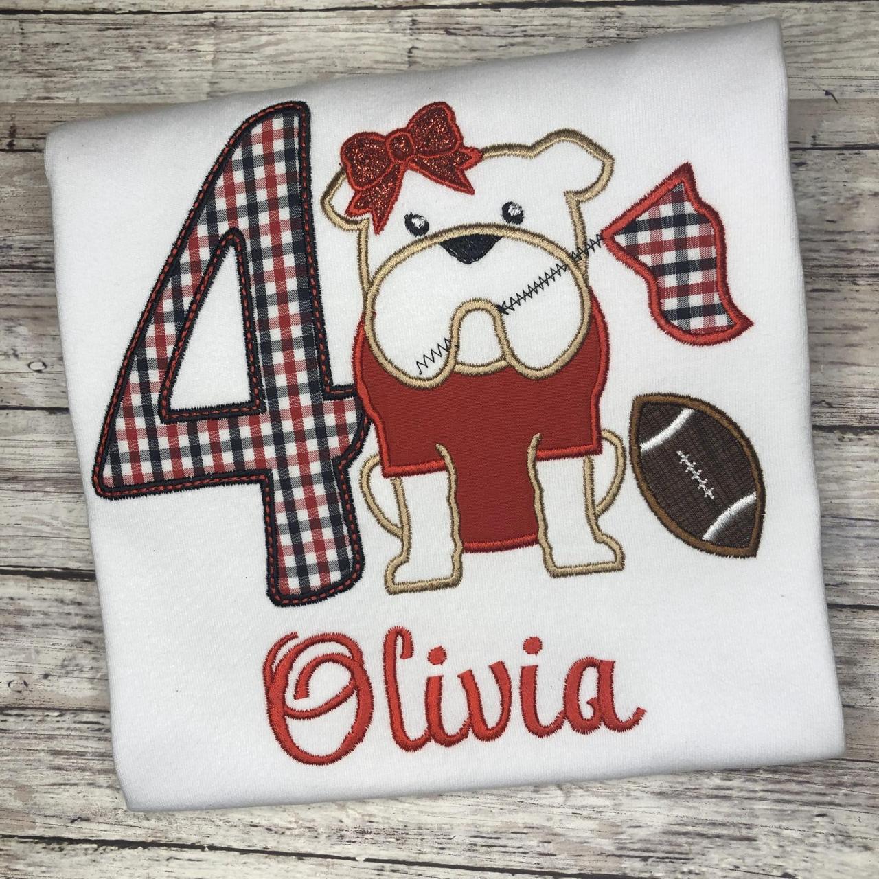 Bulldog Birthday Shirt / Embroidered Birthday Shirt / Girly Bulldog Birthday Shirt / Custom Embroidered Shirt / Birthday Shirt / Monogram
