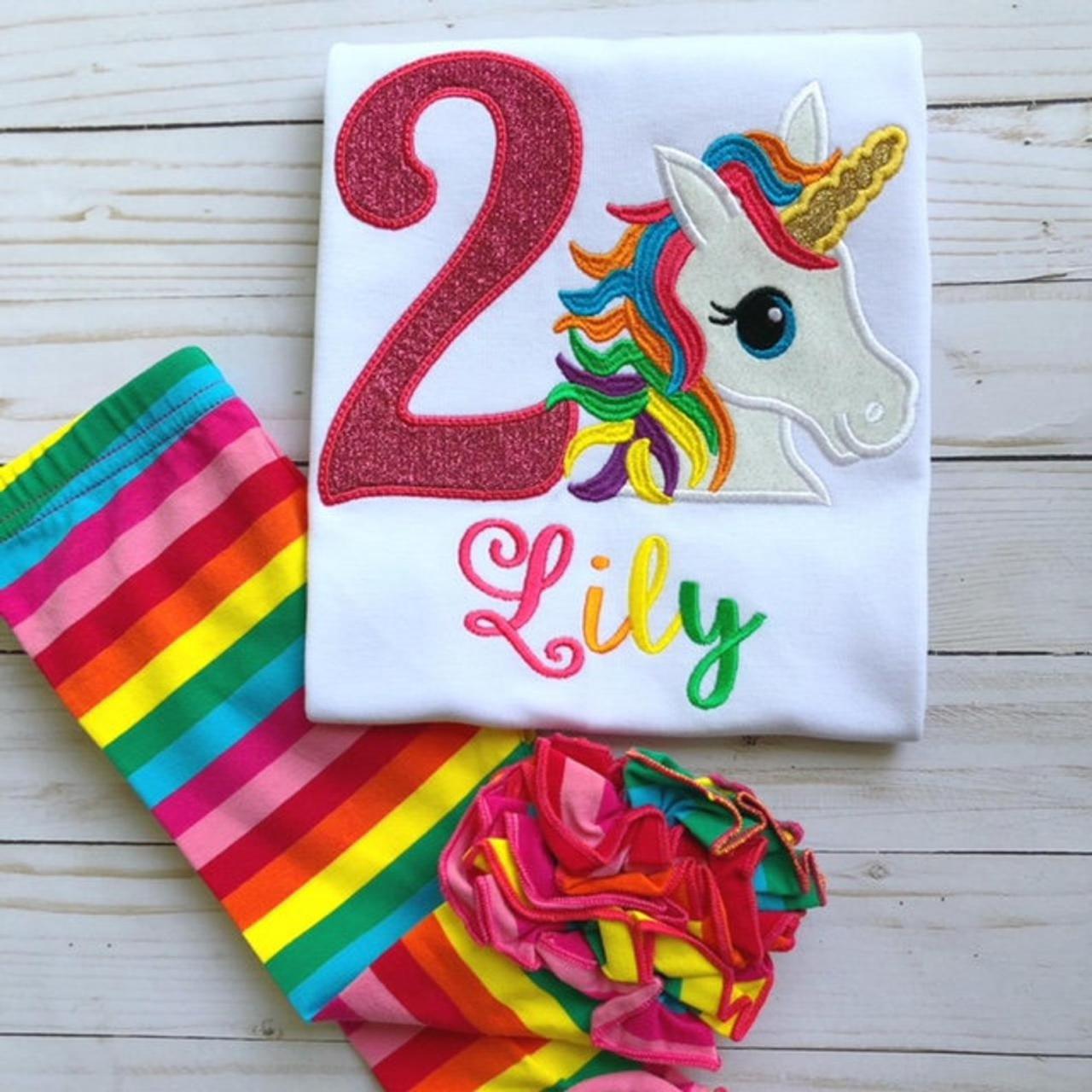 Unicorn Birthday Shirt. / Embroidered Birthday Shirt / Rainbow Unicorn Birthday Shirt / Custom Embroidered Shirt / Birthday Shirt / Monogram