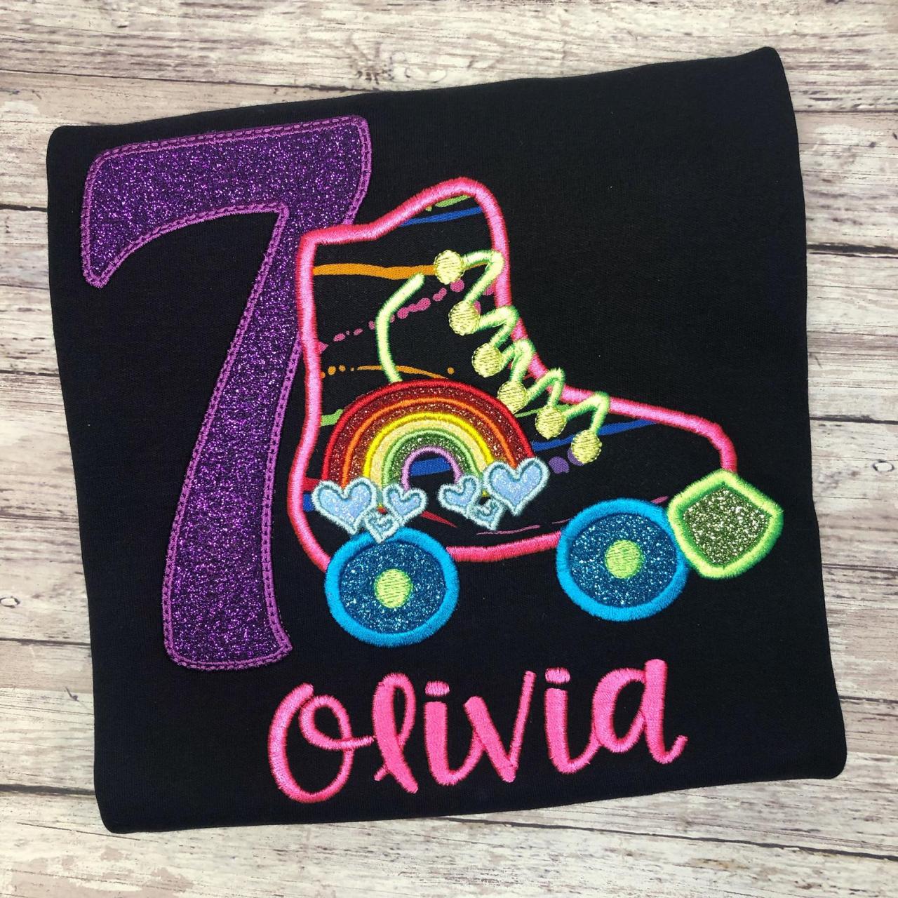 Neon Birthday Shirt / Roller Skate Birthday Shirt / Skate Birthday Shirt / Custom Embroidered Birthday Shirt / Birthday Shirt / Monogram
