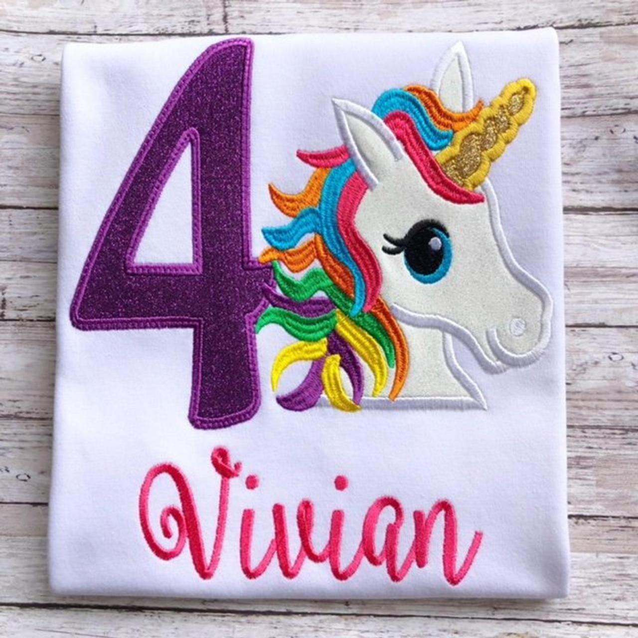 Unicorn Birthday Shirt / Embroidered Birthday Shirt / Rainbow Unicorn Birthday Shirt / Custom Embroidered Shirt / Monogram / Birthday Shirt.