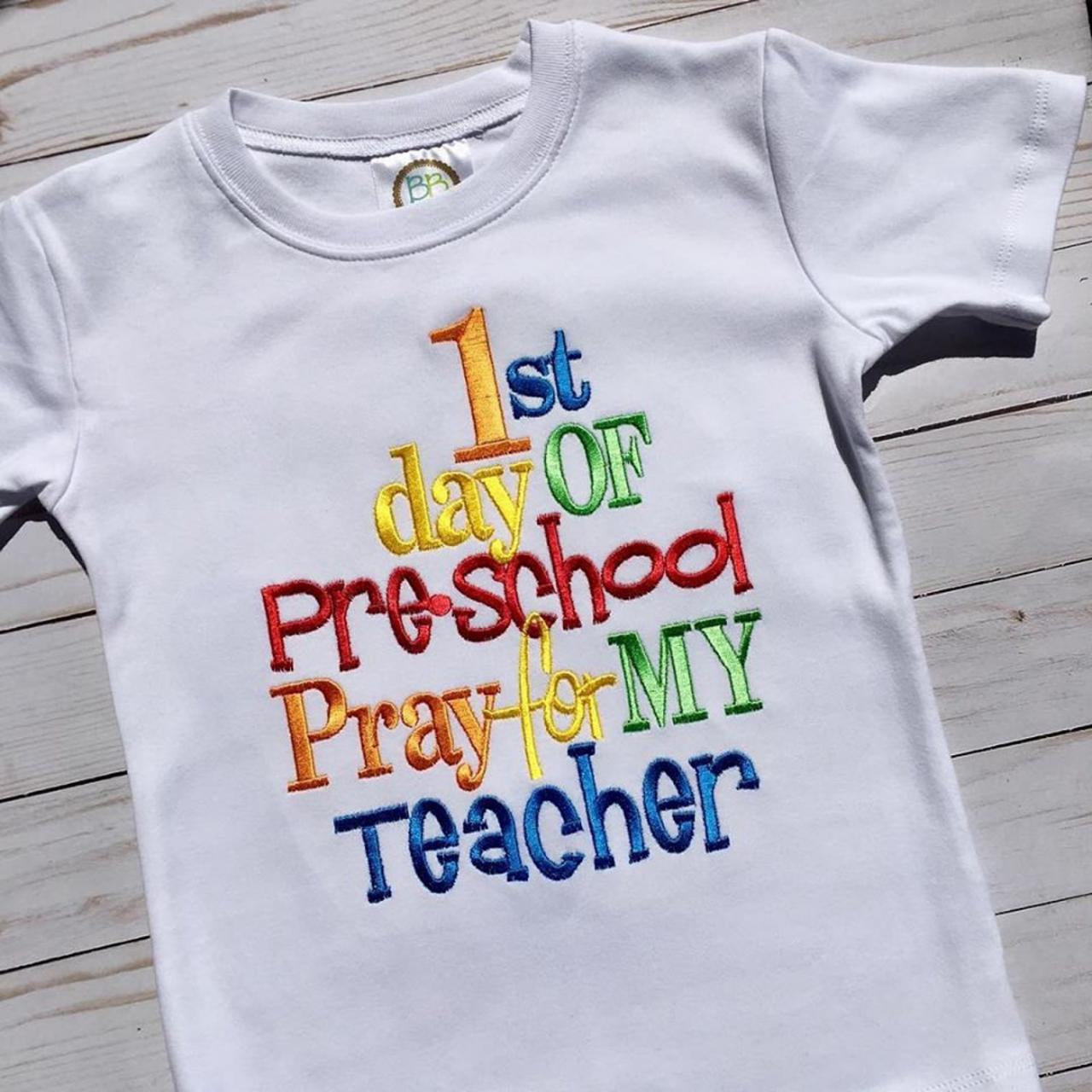 Preschool Shirt / Back To School Shirt / Pray For My Teacher Shirt / Custom Embroidered Shirt / School Shirt / Monogram Shirt.
