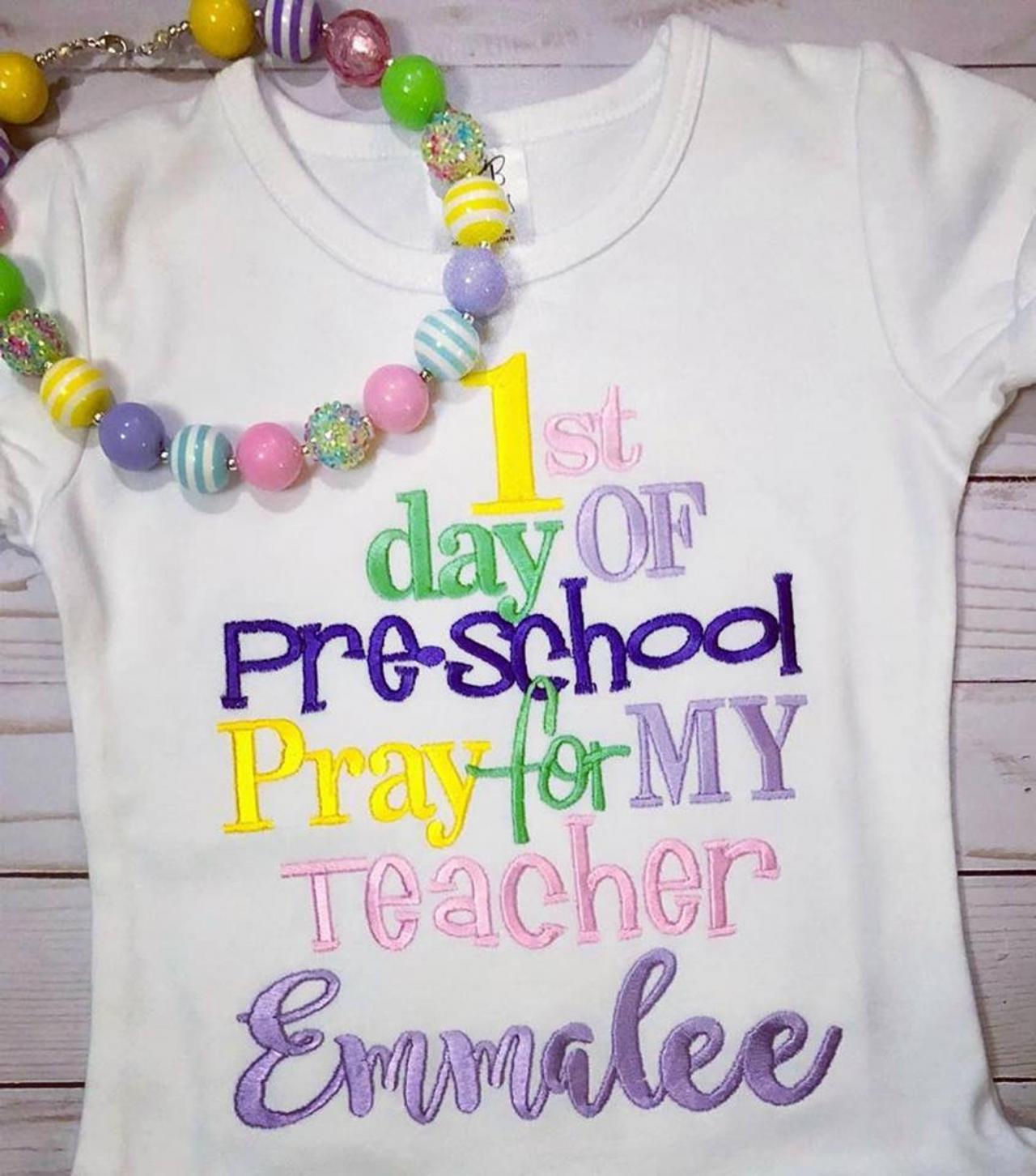 Preschool Shirt / Embroidered School Shirt / Back To School Shirt / Pray For My Teacher / Custom Embroidered Shirt / School Shirt / Monogram