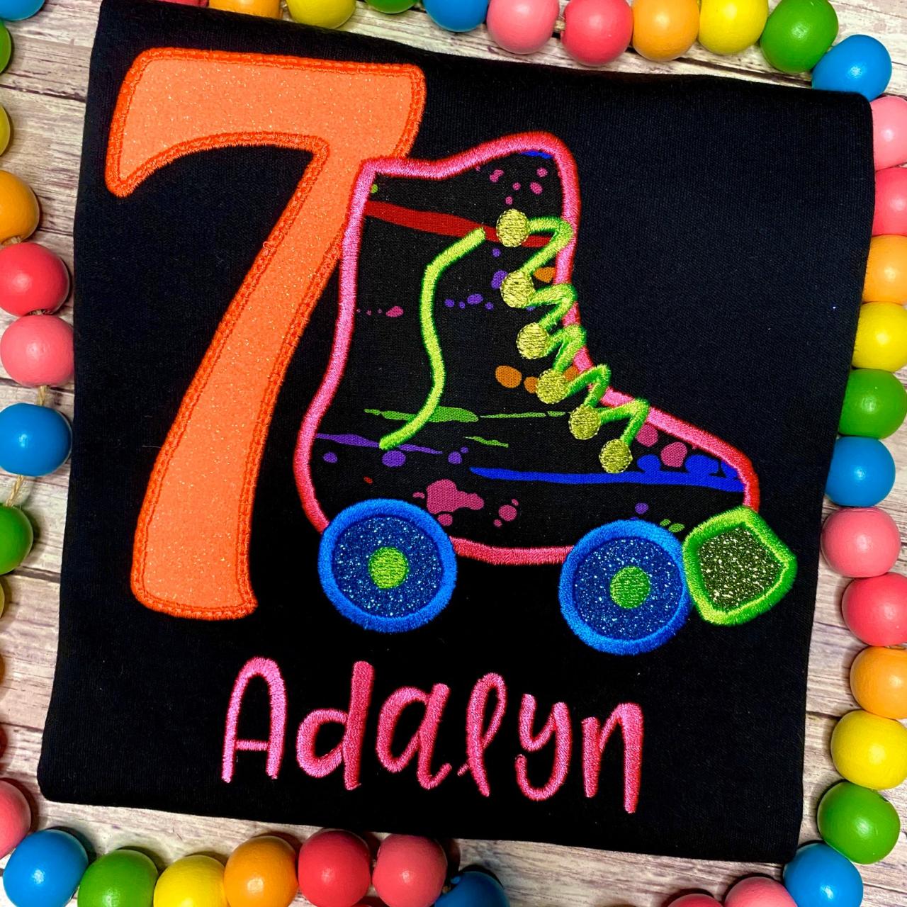 Neon Birthday Shirt / Roller Skate Birthday Shirt. / Skate Birthday Shirt / Custom Embroidered Birthday Shirt / Birthday Shirt / Monogram